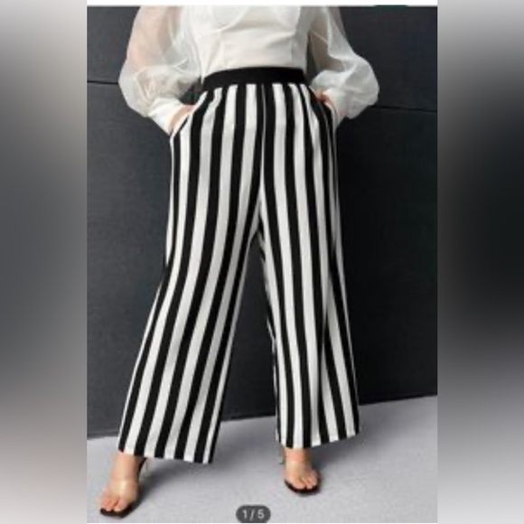 Gabrielle Union X New York & Company Wide-leg Black and White Stripes Pant - Picture 1 of 14